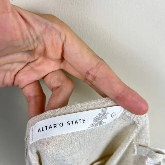 NWT Altar'd State Natural Beige Sadie Linen Slit Midi Dress - Picture 4 of 7